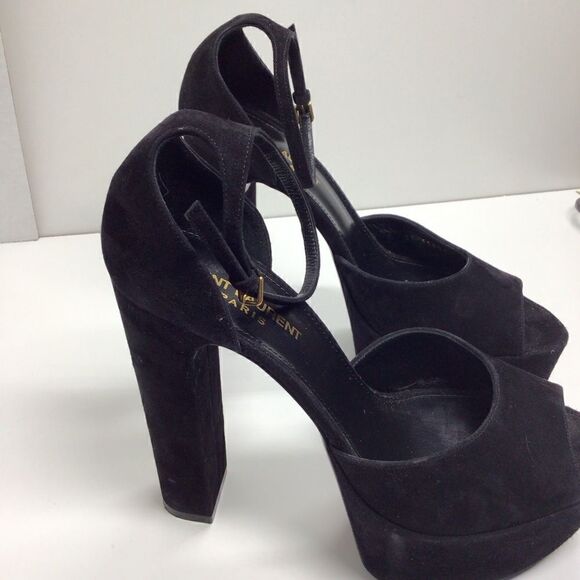 Saint Laurent Jodie Black Suede Platform Heels with Ankle Strap | Size EU 39 - Picture 13 of 16
